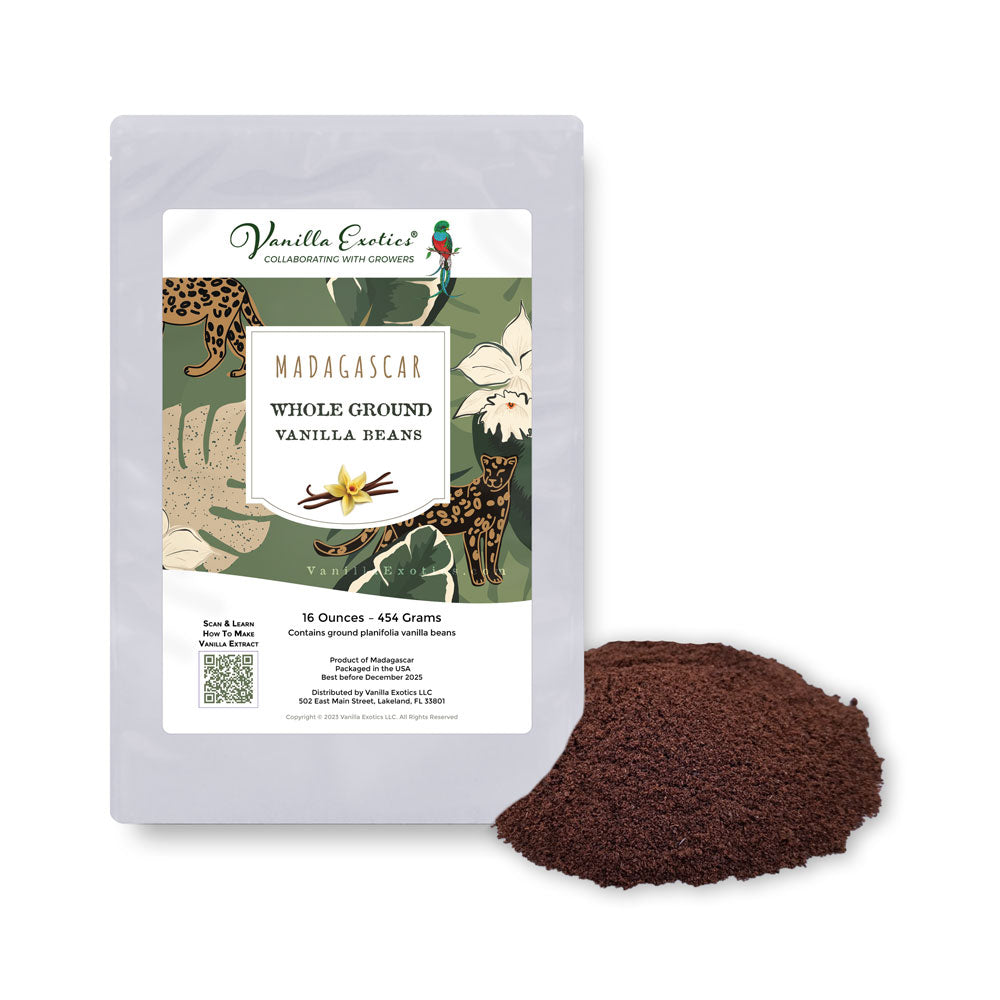 Ground Vanilla Beans Madagascar: MEDIUM GRIND—Planifolia Smooth & Buttery Planifolia — 1 Pound